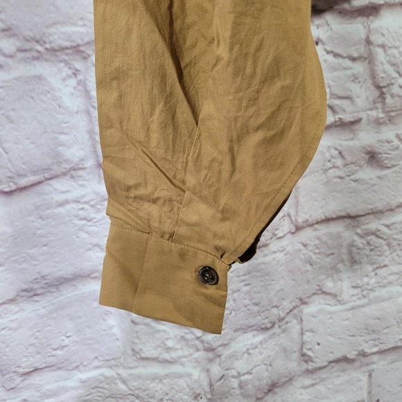 Zara Dark Tan Long Sleeve Cropped Poplin Button Front Shirt - Picture 5 of 14